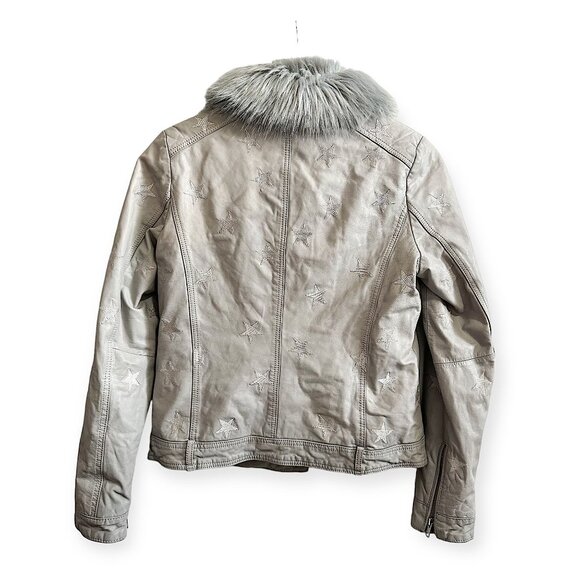 Samantha Sipos Seeing Stars Lamb Leather Biker Jacket Gray, Size S - Picture 4 of 16